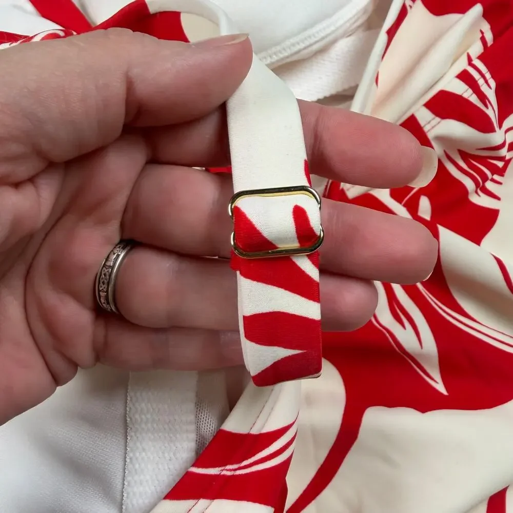 Shade & Shore Swimsuit Women's Size 14 Red White Medium Coverage Sewn In Cups